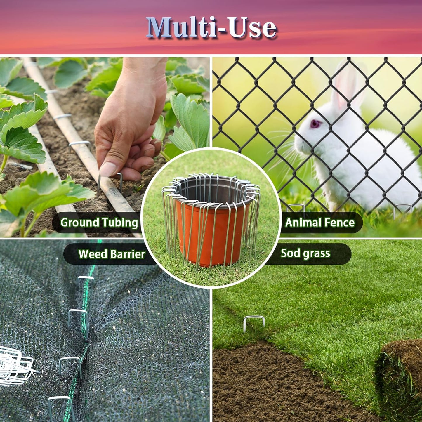 Gtongoko 120 Pack Galvanized Landscape Staples Garden Plant Cover Stakes 10 Inch 11 Gauge SOD Staples Ground Fence Stakes for Landscaping Securing Weed Barrier Fabric