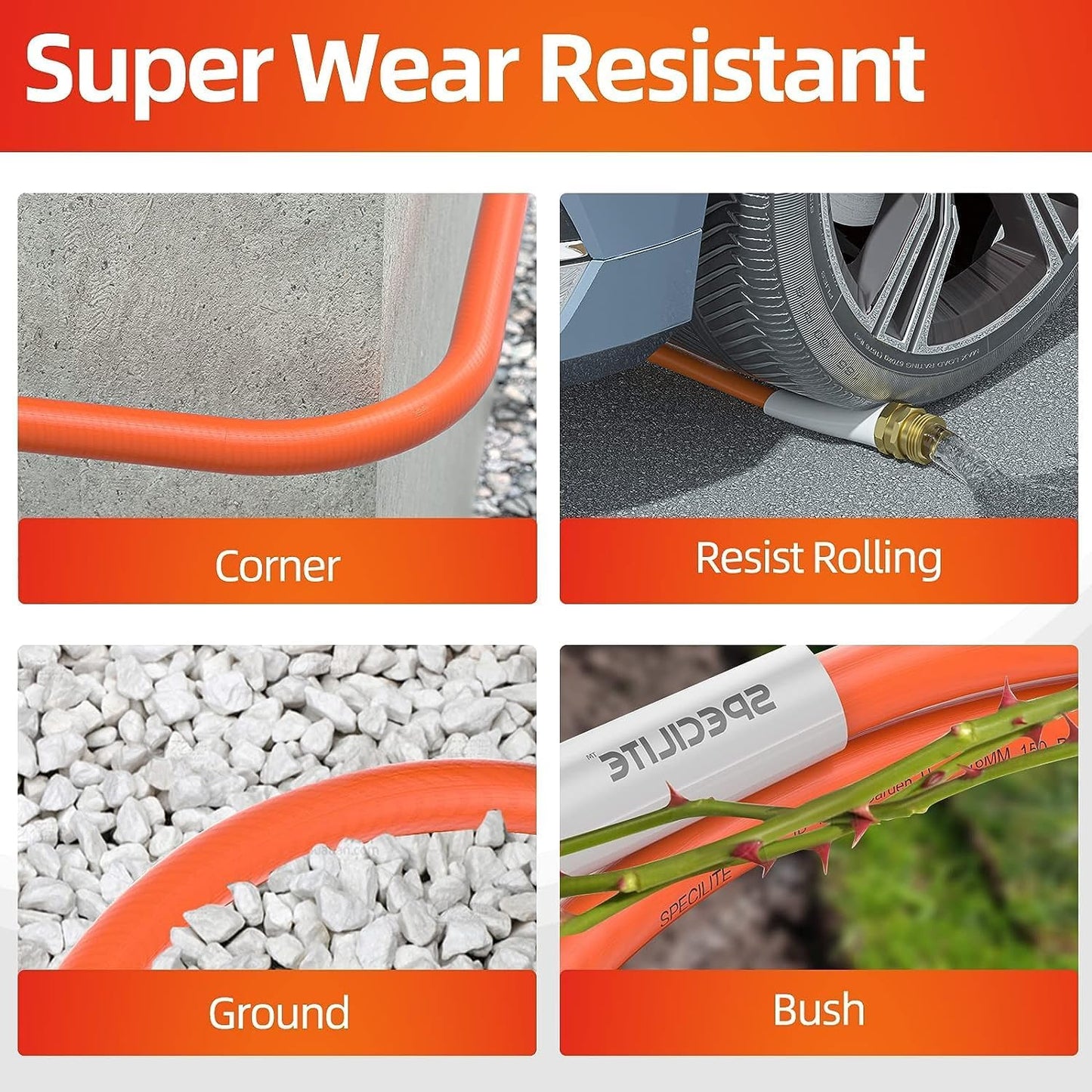 Garden Water Hose 200 ft x 5/8 in Heavy Duty, Flexible and Lightweight, Burst 600 psi, Kink-less Hybrid Rubber Pipe for Backyard, 3/4'' Brass Fittings, Orange