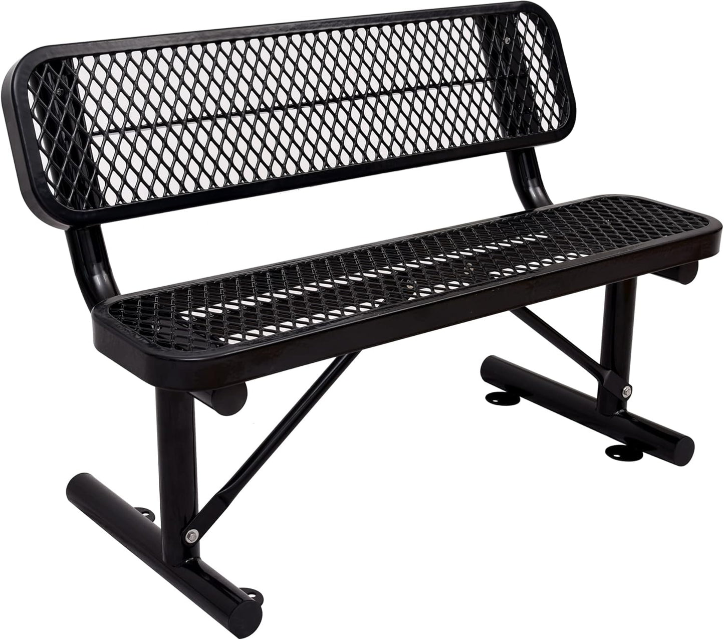 4FT Outdoor Steel Bench with Backrest - Heavy Duty Metal Park Bench, Coated Outdoor Furniture Patio Bench with Back, Commercial Benches for Garden, Porch, Shopping Malls, Stores,Decks and Park