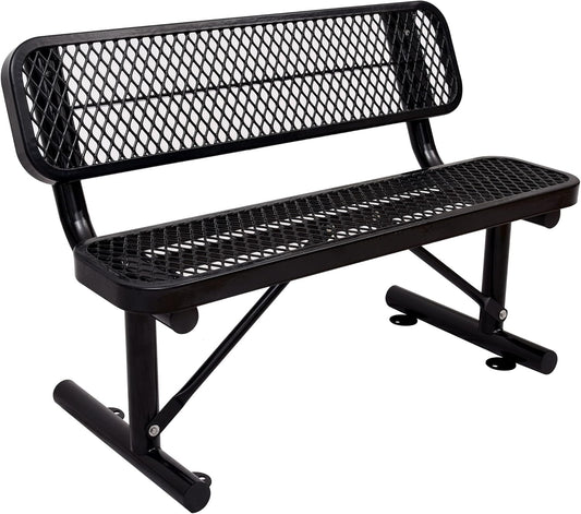 4FT Outdoor Steel Bench with Backrest - Heavy Duty Metal Park Bench, Coated Outdoor Furniture Patio Bench with Back, Commercial Benches for Garden, Porch, Shopping Malls, Stores,Decks and Park