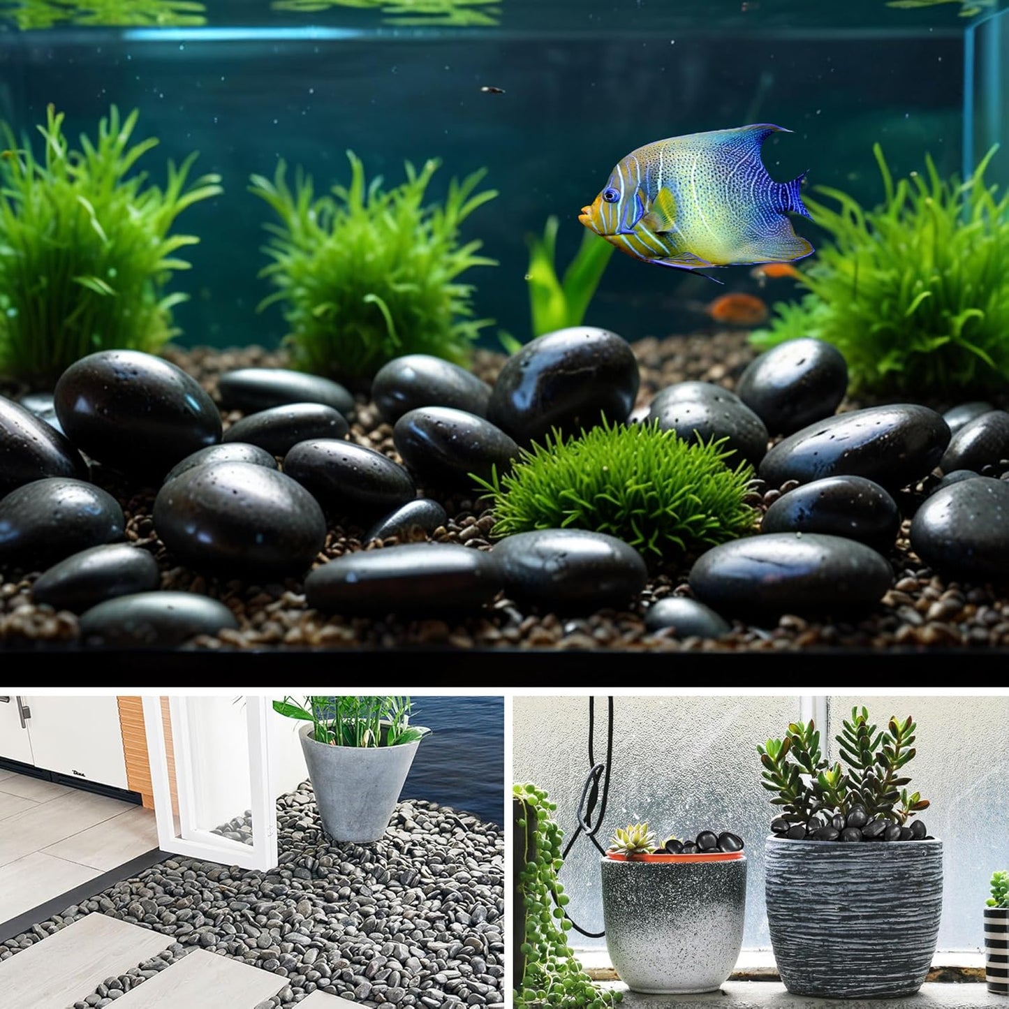 Large Pebbles for Landscaping 40lbs, 2-3 Inch Black River Rocks for Aquarium, High Polished Natural Decorative Stones for Vase Filler Fish Tank Gardening
