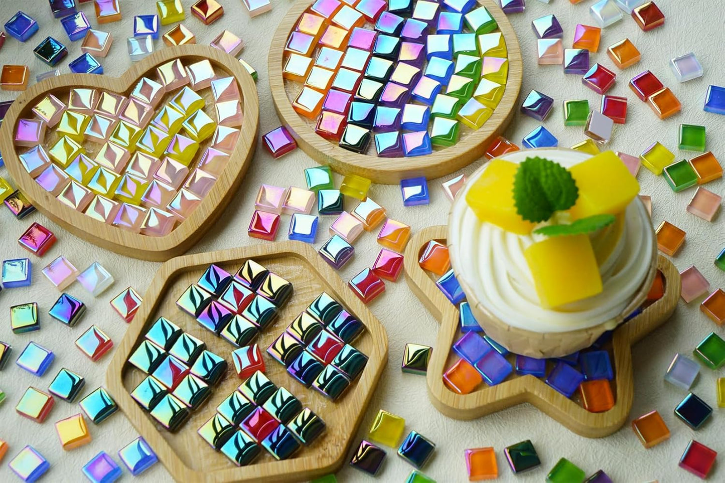 0.66lbs Iridescent Mosaic Tiles for Crafts, Bright Orange Glass Tiles for Creative Mosaic Projects, 3/8" Square Stained Glass Pieces Ideal for DIY Home Mosaic Decorations