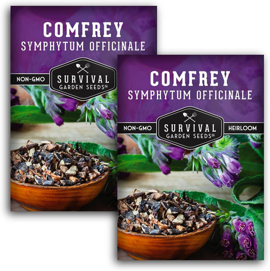 Survival Garden Seeds Comfrey Seed for Planting - 2 Packets with Instructions to Plant and Grow Slippery Root Plants in Your Home Herb Garden - Symphytum officinale - Non-GMO Heirloom Seed Variety
