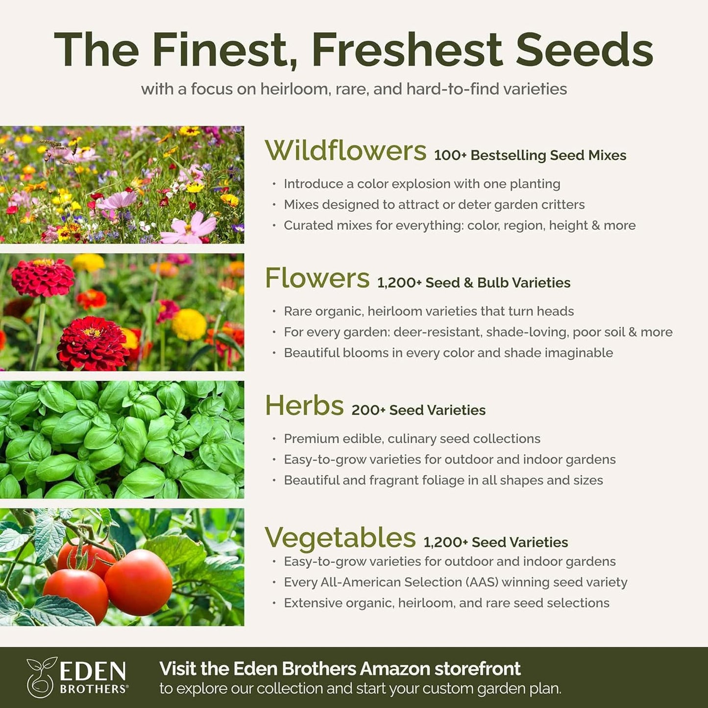 Eden Brothers Jellybean Flower Mixed Seeds for Planting, 1 lb, 480,000+ Seeds with Zinnia, Cornflower, Cosmos, Calendula | Attracts Pollinators, Plant in Spring or Fall, Zones 3, 4, 5, 6, 7, 8, 9, 10