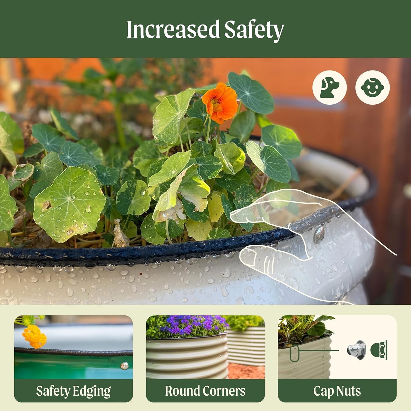 Vego garden 26" Extra Tall Raised Garden Bed Kits, 4 in 1 Modular Raised Planter Box for Vegetables Flowers Fruits Oval Metal Raised Garden-Olive Green