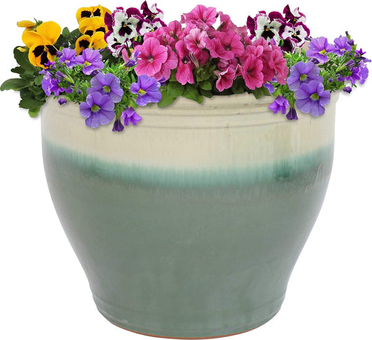Sunnydaze Studio Large Ceramic Plant Pot - Round Outdoor Glazed Ceramic Planter Pot with Drainage - Gray - 18.5"