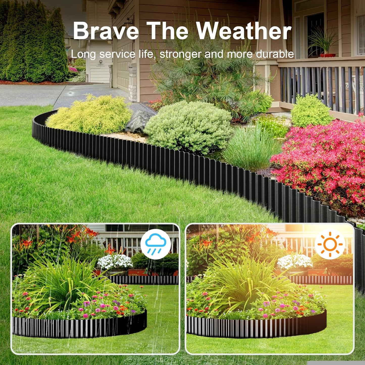 Land Guard Corrugated Garden Edging Border, 6" x 25' Landscape Paver Edging, Tall Landscape Edging, Fence for Garden, Flower Bed, Lawn and Landscape Edging (Glossy Black)