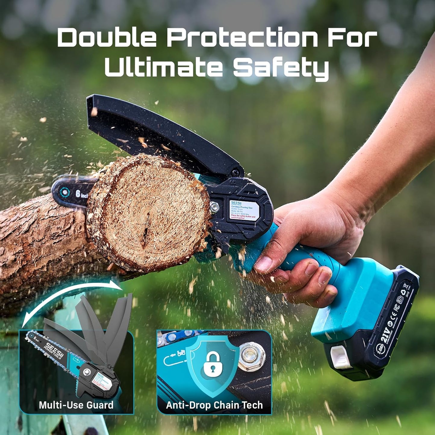 Seesii Mini Chainsaw, 6-inch Mini Chainsaw Cordless, Handheld Electric Power Chain Saw with Battery, for Tree Trimming Wood Cutting,Gifts for Father, Dad, Husband, Men