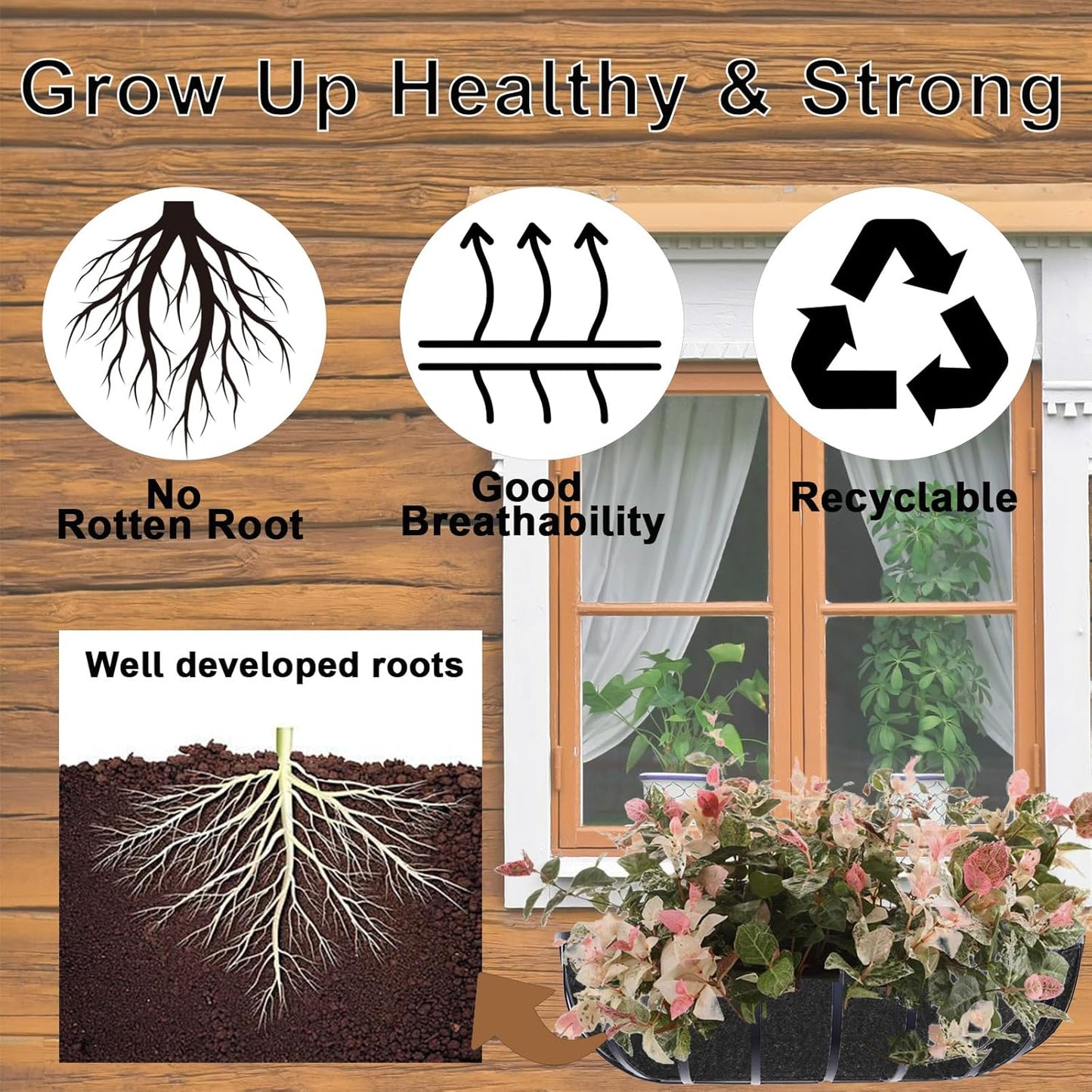 2-Pack 36in Planter Liners - Breathable Felt Hanging Basket and Window Box Liners - Prevent Root Suffocation and Bird Damage - Black