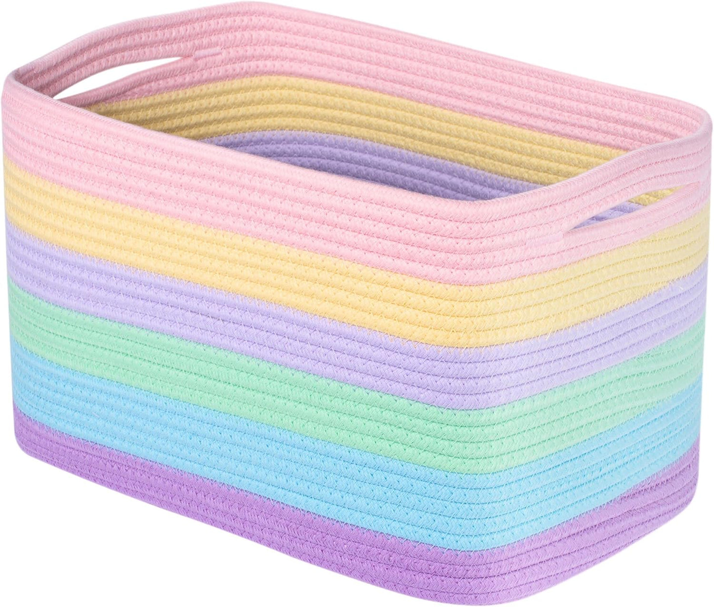 MINTWOOD Design Storage Basket for Shelves, Decorative Baskets for Organizing, Book Basket, Storage Cube Bin Box, Woven Closet Organizer, Pantry Closet and Shoe Basket, Pastel Rainbow