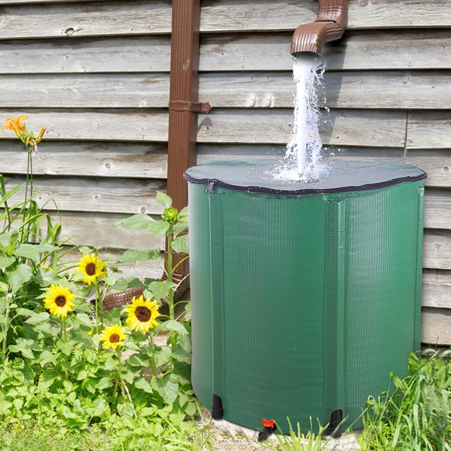 200 Gallon Collapsible Rain Barrel, Portable Rainwater Collection System, Water Storage Tank, Rain Catcher Barrel with Spigots and Overflow Kit, Rain Water Barrel Collector for Garden, Green