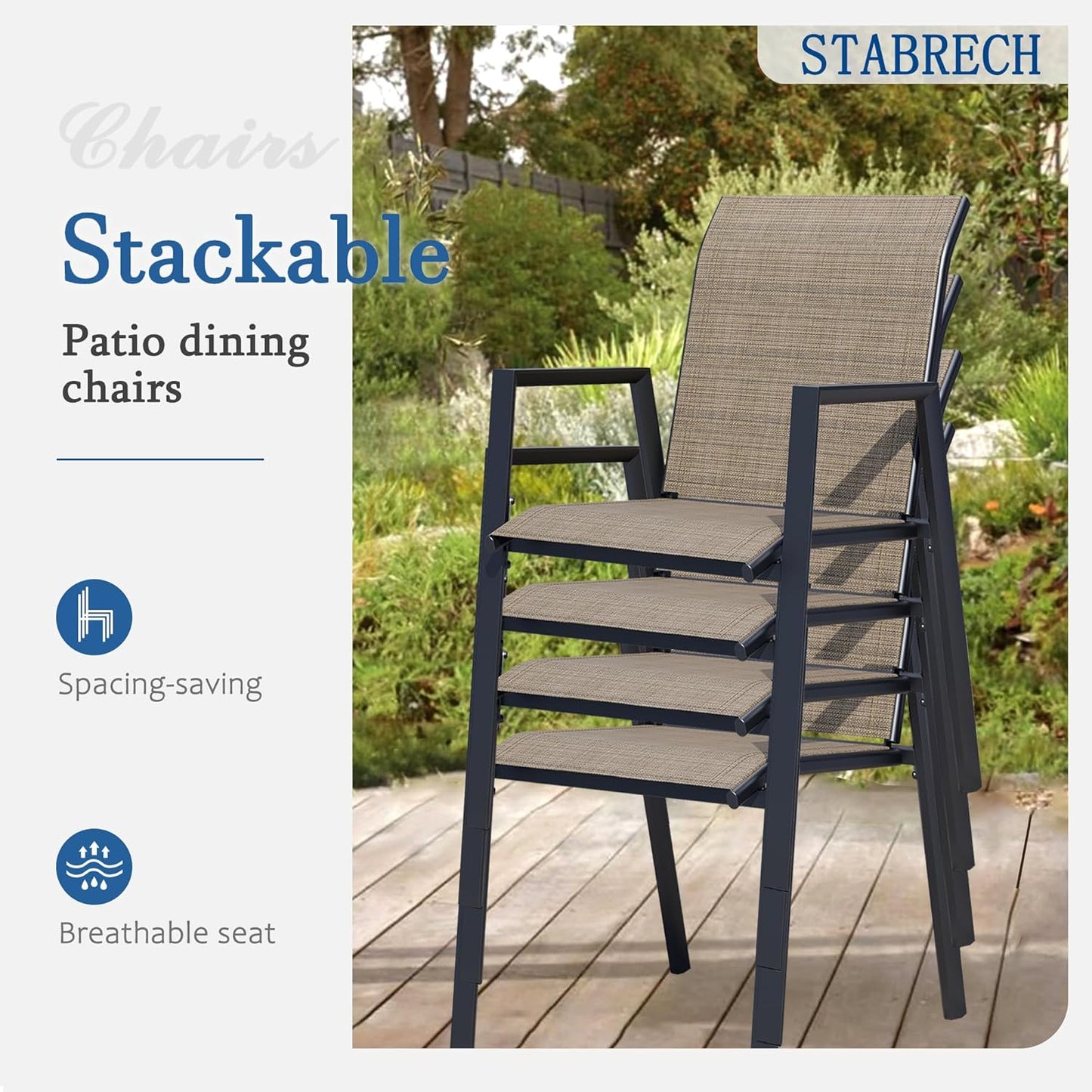 Outdoor Patio Chairs Set of 4, Mocha Stackable Outdoor Chairs, Lightweight Patio Set with High Back, Metal Dining Chair for Lawn, Garden, Yard and Deck