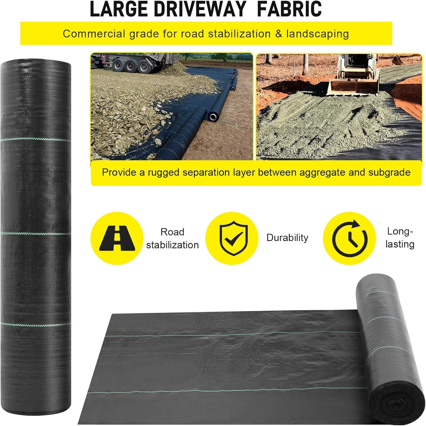 Doniks 13x115ft Driveway Fabric,3.5OZ Commercial Heavy Duty Weed Barrier Fabric, Garden Landscape Fabric,French Drain Fabric for Erosion Control,Landscape Fabric,Weed Barrier,Construction Projects