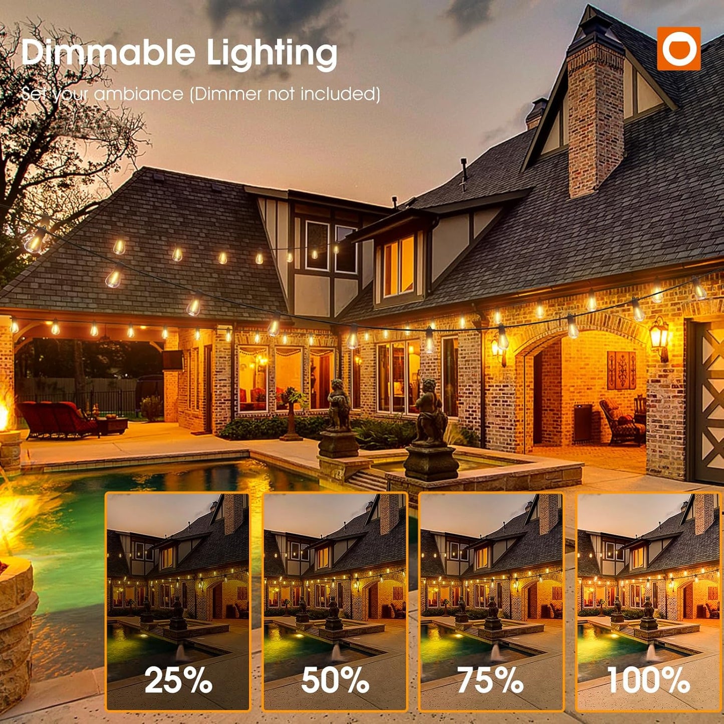 addlon 100FT LED Outdoor String Lights with Edison Shatterproof Bulbs, Heavy-Duty and Weatherproof Strand, Commercial Grade Patio Lights, Decorative for Garden or Patio, Black