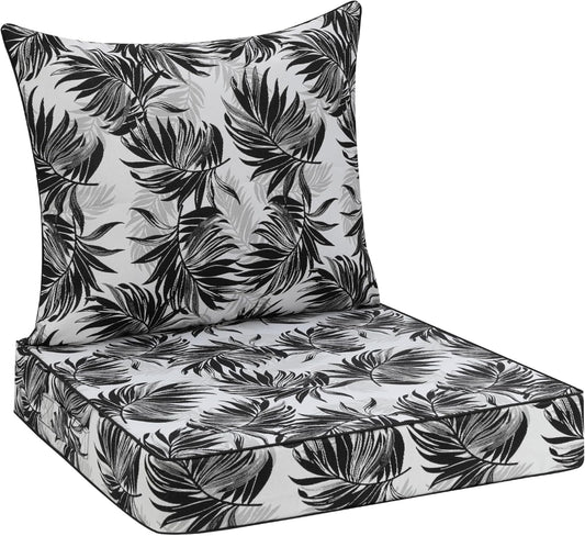 Favoyard Outdoor Seat Cushion 24 x 24 x 4 in Waterproof Pattern Fade Resistant Cover Removable Patio Furniture Cushions Deep Seat & Back Cushion Set with Adjustable Straps for Patio Chair Sofa Couch