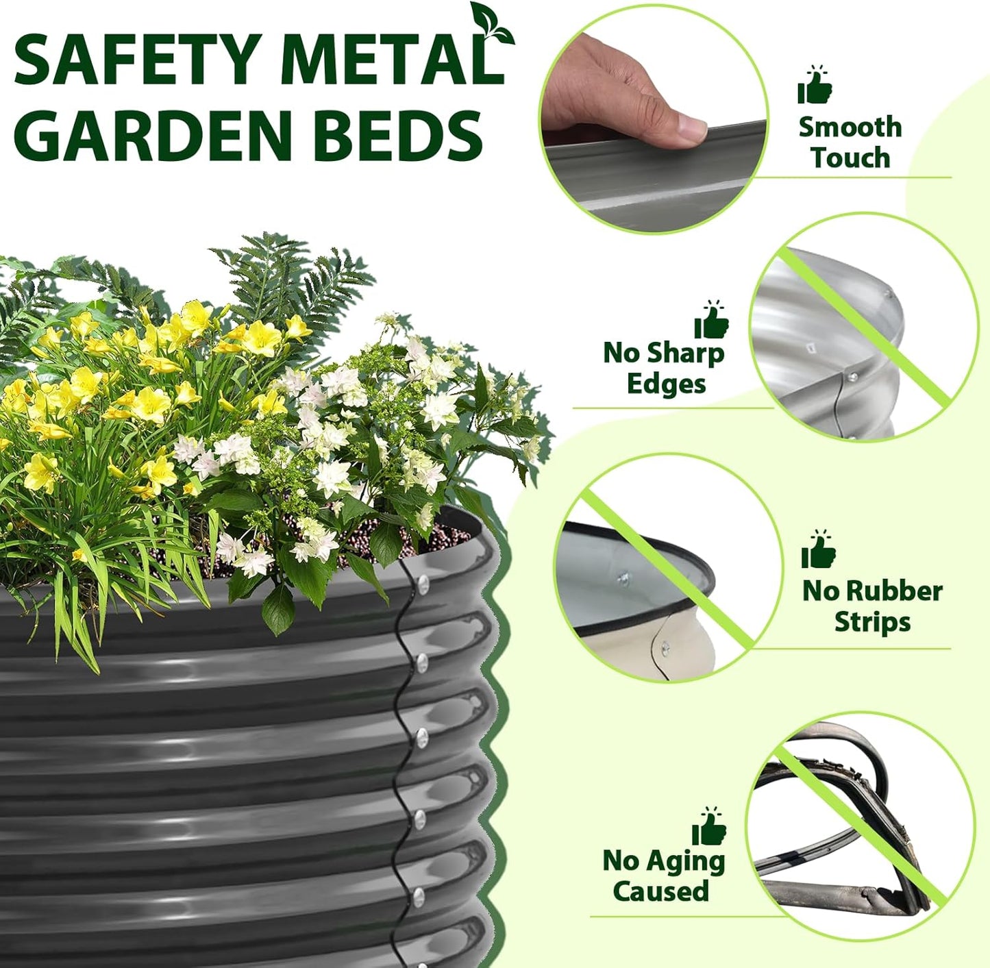 A ANLEOLIFE 8X4X1.5 ft Galvanized Raised Garden Beds Outdoor, Oval Large Metal Planter Box for Planting Vegetables Flowers Herb, Anti-Rust & Easy-Setup, Quartz Grey