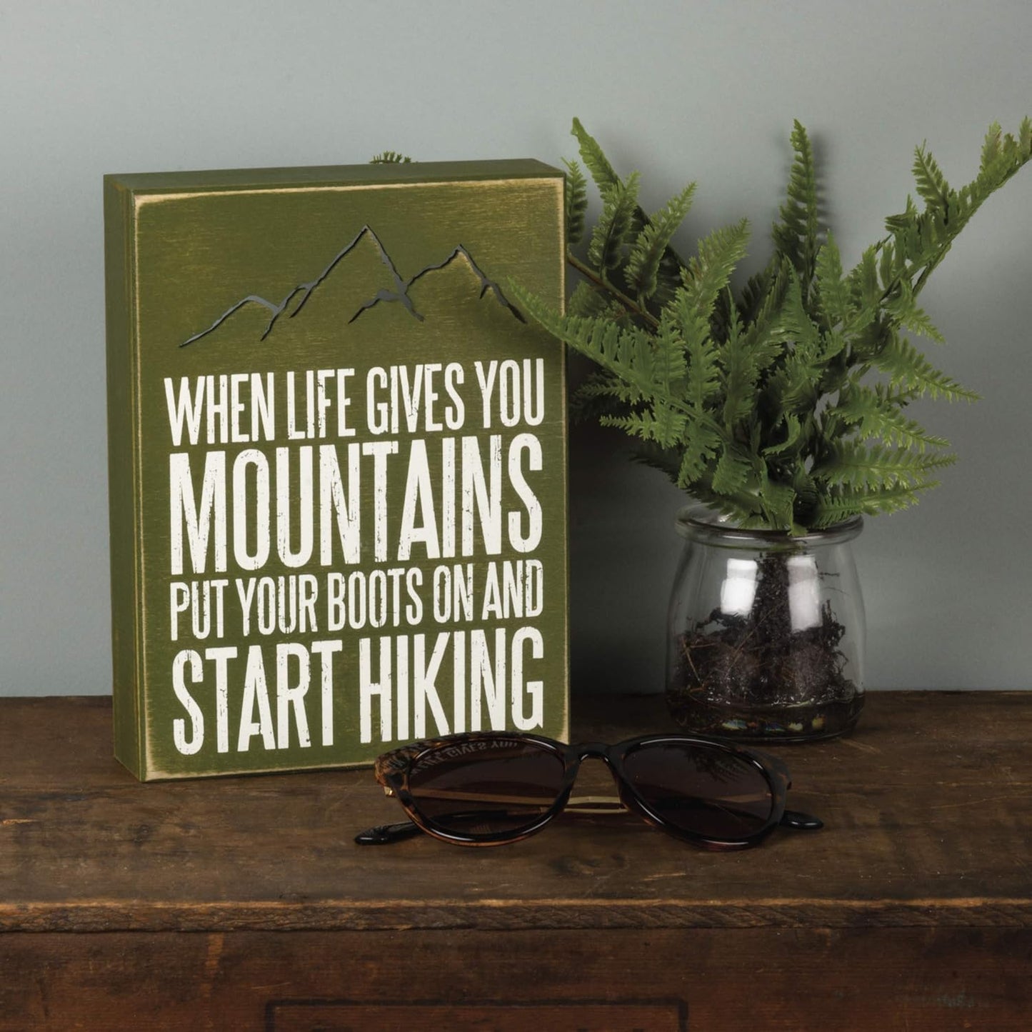 Primitives by Kathy 29806 Distressed Green Box Sign, 6 x 8-Inches, Start Hiking
