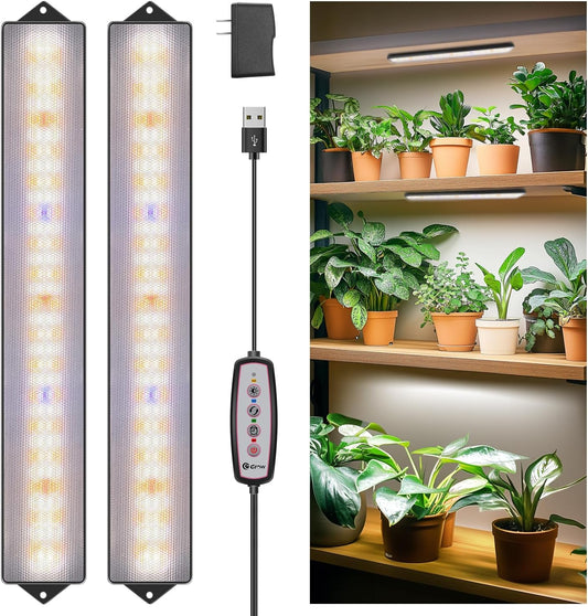 Wolezek Grow Lights for Indoor Plants, 210 LEDs Full Spectrum Plant Grow Light Strips with Upgared 4/8/12/16H Auto Timer, 13.8 Inches Bright Grow Lamp Bar for Plant Shelves and Cabinet, 2 Pack