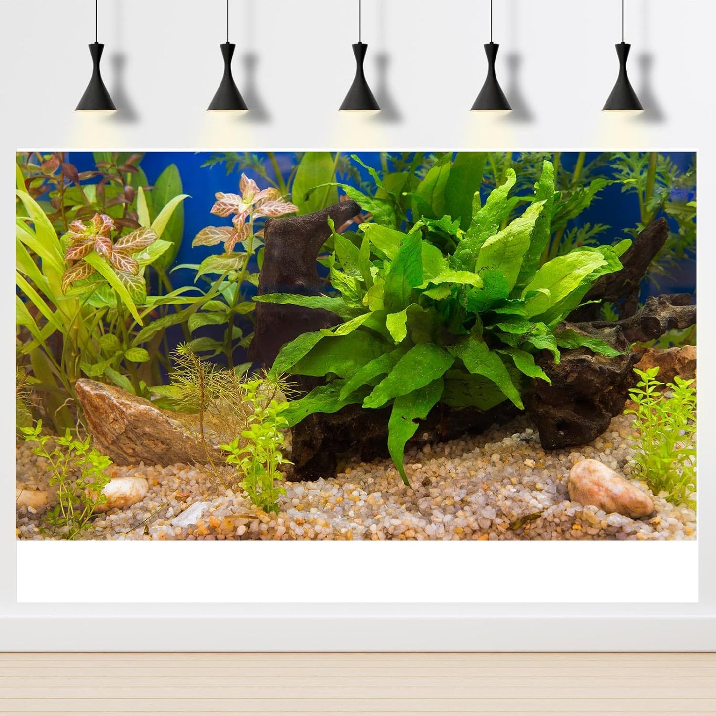 Aquarium Backdrop Underwater Grass Leaves Pebble Aquarium Background Vivid and Fresh Green Aquatic Plant Stone River Bed Fish Dead Wood Leaves Tank Background Decors Vinyl 36x24in