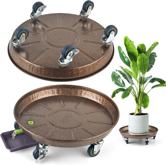 PACETAP 2Pack 14'' Large Plant Stand with Lockable Wheels, Heavy-Duty Plant Caddy with Casters for Indoor and Outdoor, Round Rolling Garden Pot Mover to Carry Potted Flower Pot