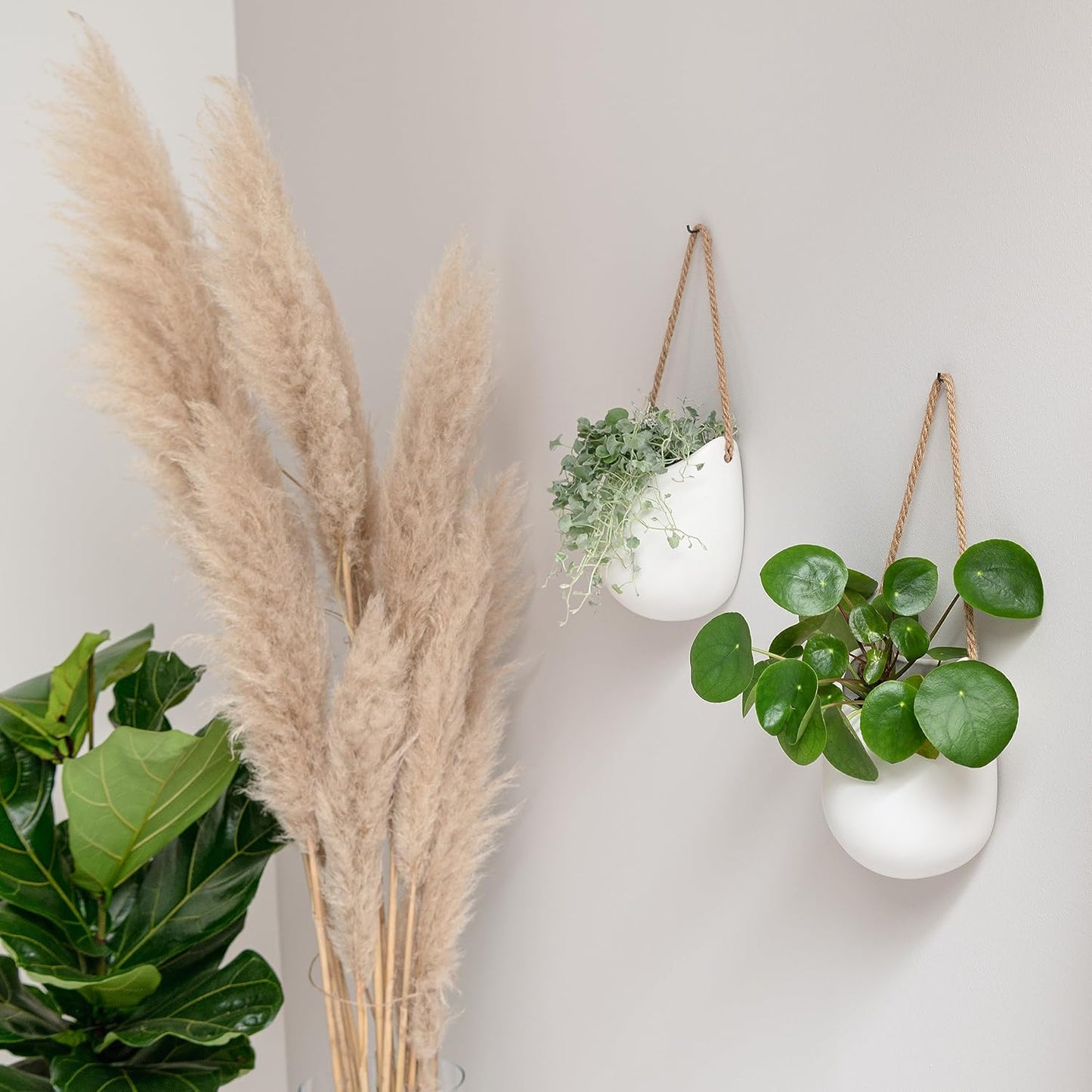 Kazai. Wall Planters -Ellie- | Hanging Ceramic Plant Pots 2 Pieces | Wall Decoration for Indoors, Balcony and Garden | White (Matte)