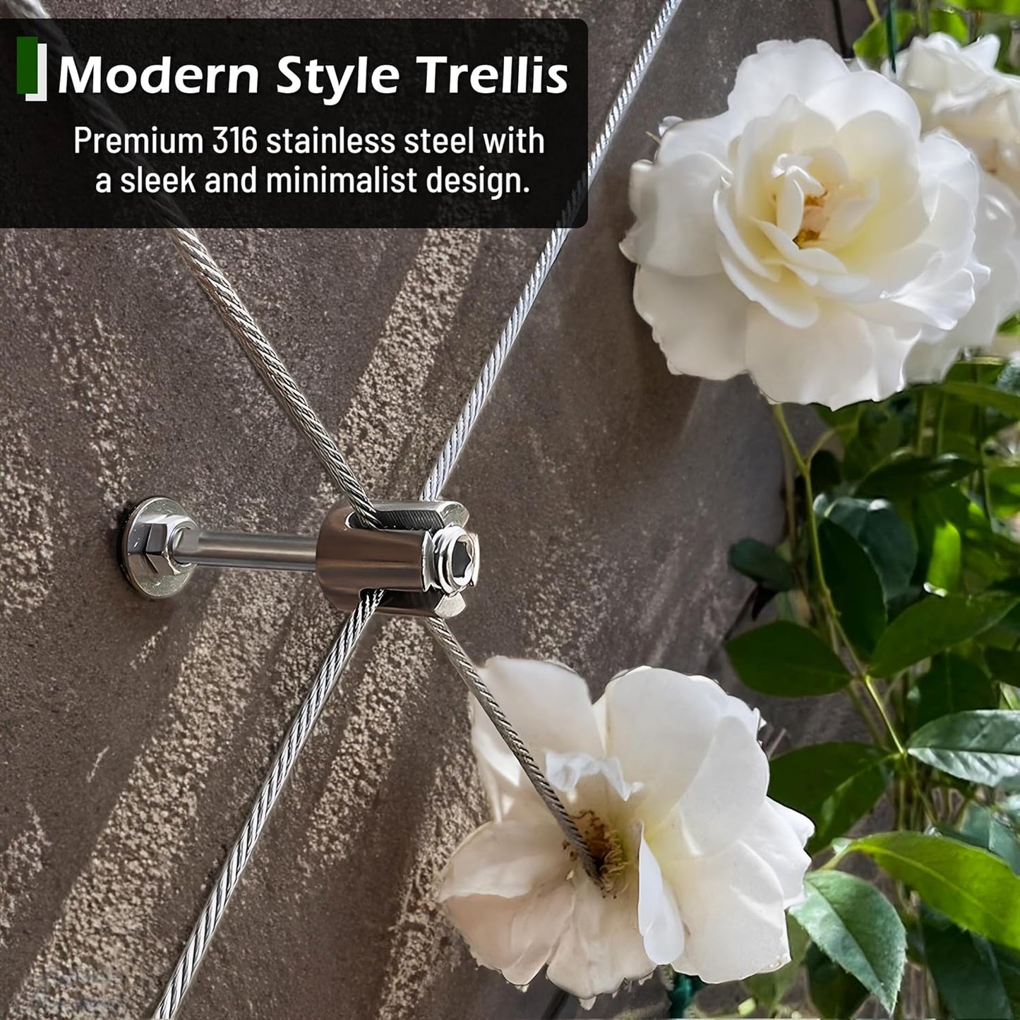 Wire Trellis for Climbing Plants Outdoor, 20-Set Wall Wire Trellis Kit with 1/8in x 98ft Stainless Steel Cable, T316 Espalier System for Fence and Garden DIY Projects
