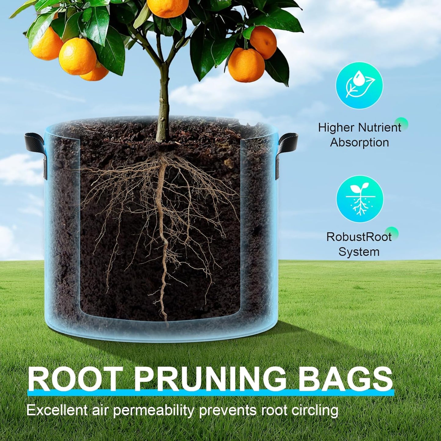 Land Guard 4-Pack Fabric Grow Bags 25 Gallon, Thickened Nonwoven Garden Pots, Growing Bags with Handles, Black