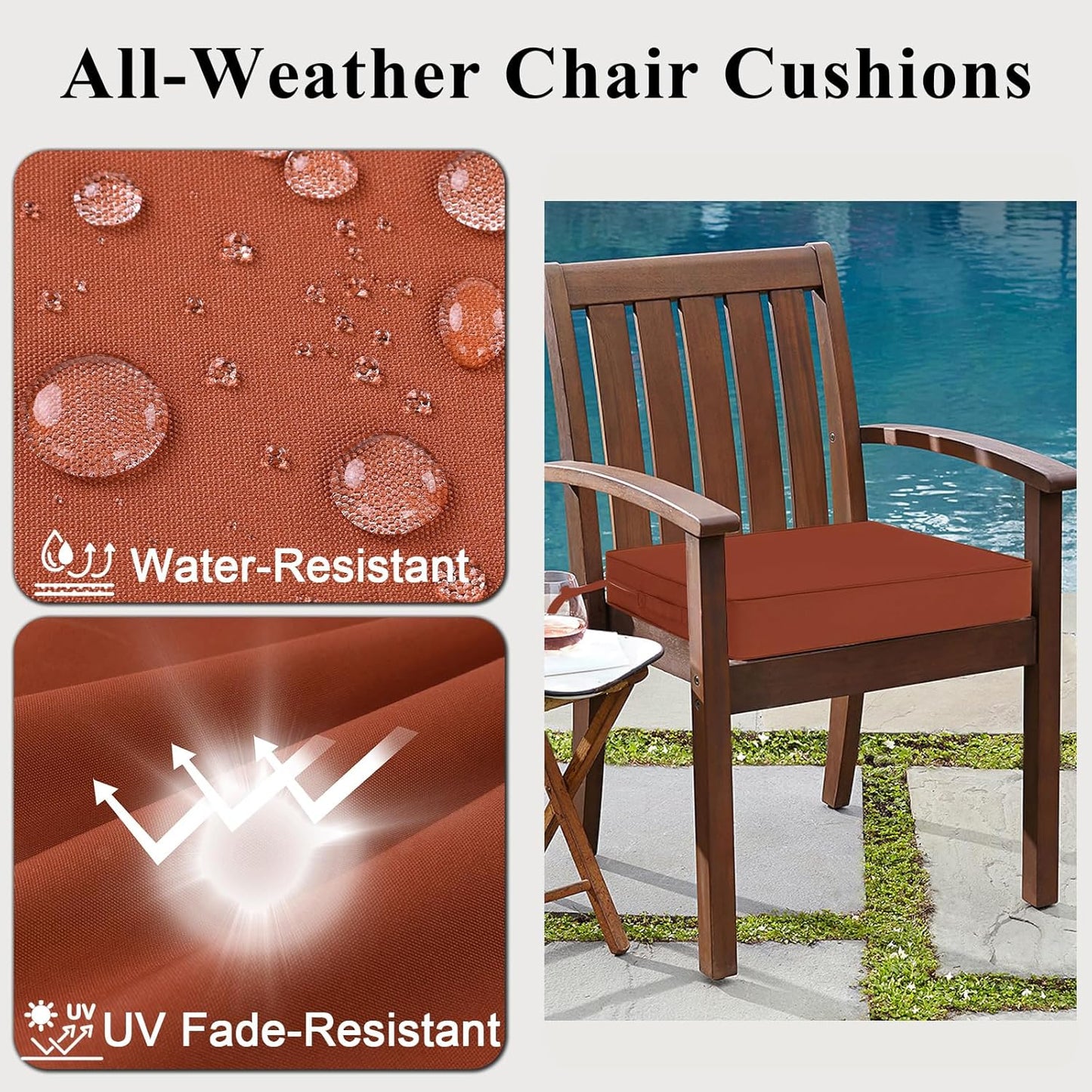 Outdoor Chair Cushions Set of 2 for Patio Furniture 24x24x4 Inch Waterproof Patio Chair Cushion 3 Year Color Fastness Square Elastic Foam Garden Sofa Couch Pads with Ties and Handle,Spice