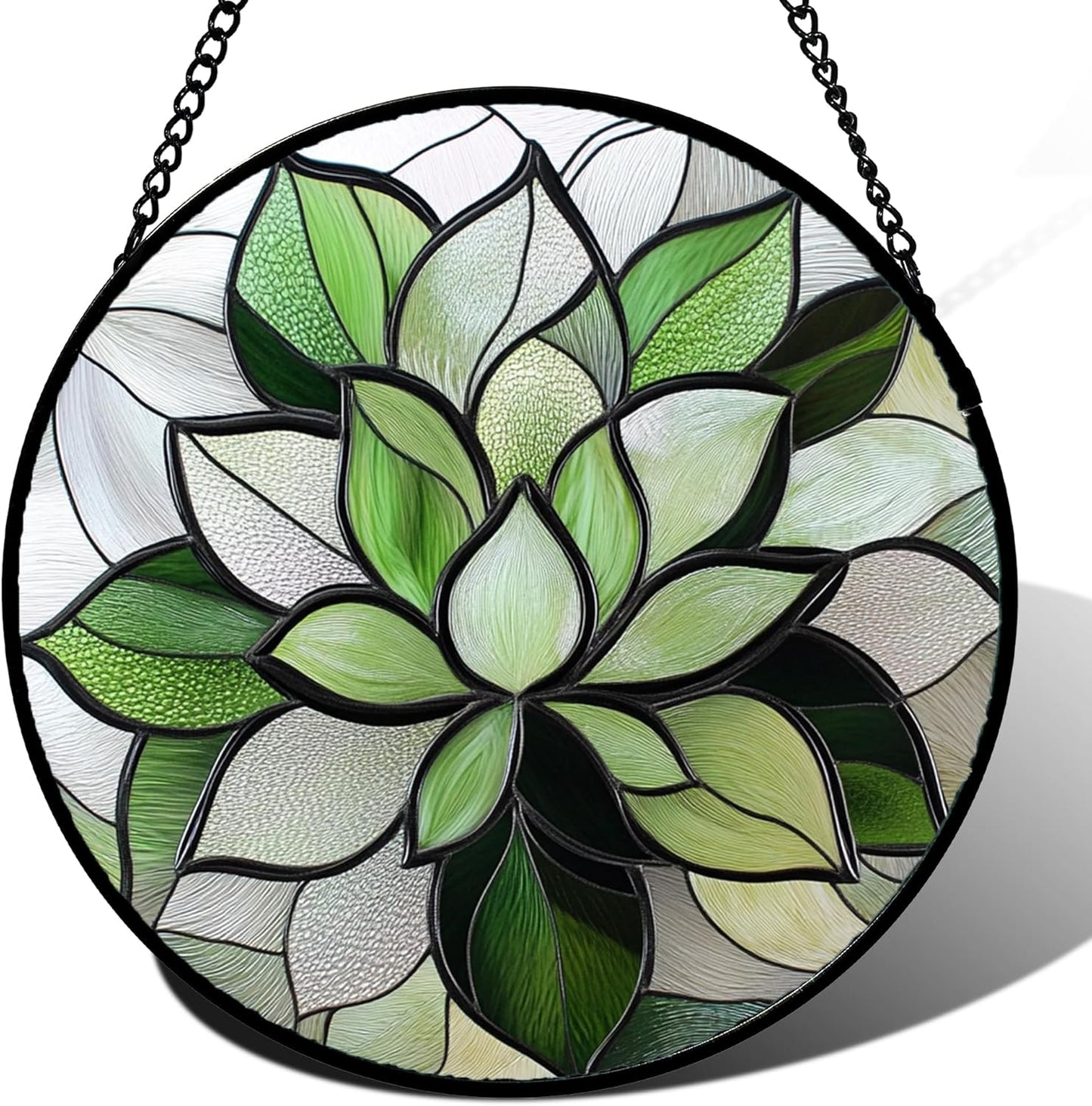 Stained Glass Window Hanging - Green Succulent Plants Suncatcher for Doors Garden Patio Floral Sun Catchers Decor Christmas Mother's Day Birthday Gifts for Women Men Mom Nana Friend 11.8 in