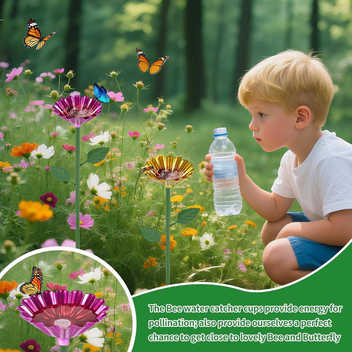 Bee Watering Station, 4 Pcs Metal Bee Water Feeder for Garden, Pollinator Water Feeder for Bees and Butterflies for Thirsty Pollinators（Red, Yellow, Blue, Green）