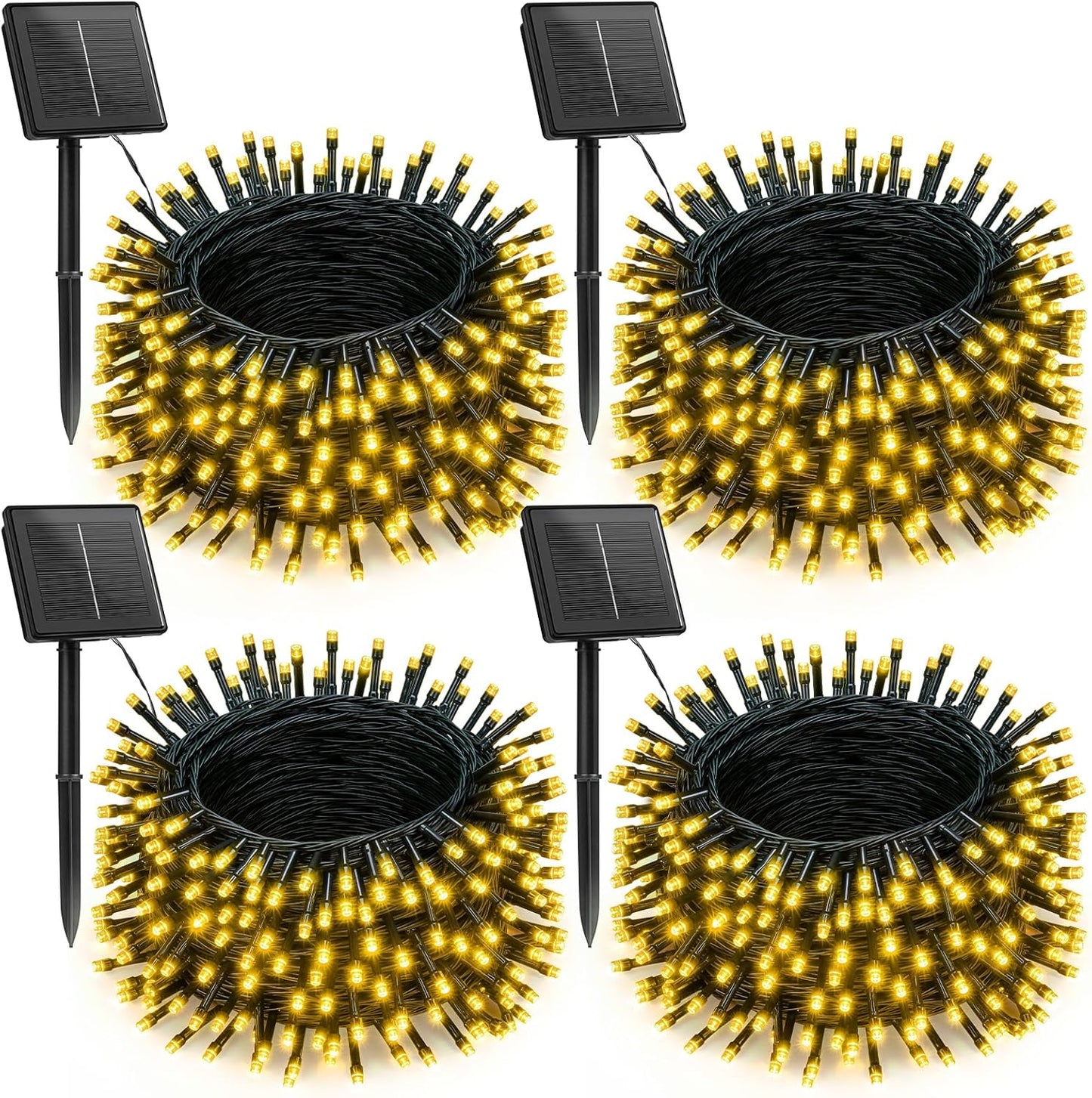 Brightown 4 Pack Solar Christmas Lights, Total 184FT 480 LED Solar String Lights Outdoor Waterproof Green Wire with 8 Modes, Solar Fairy Light for Garden Yard Patio Party Decors, Warm White