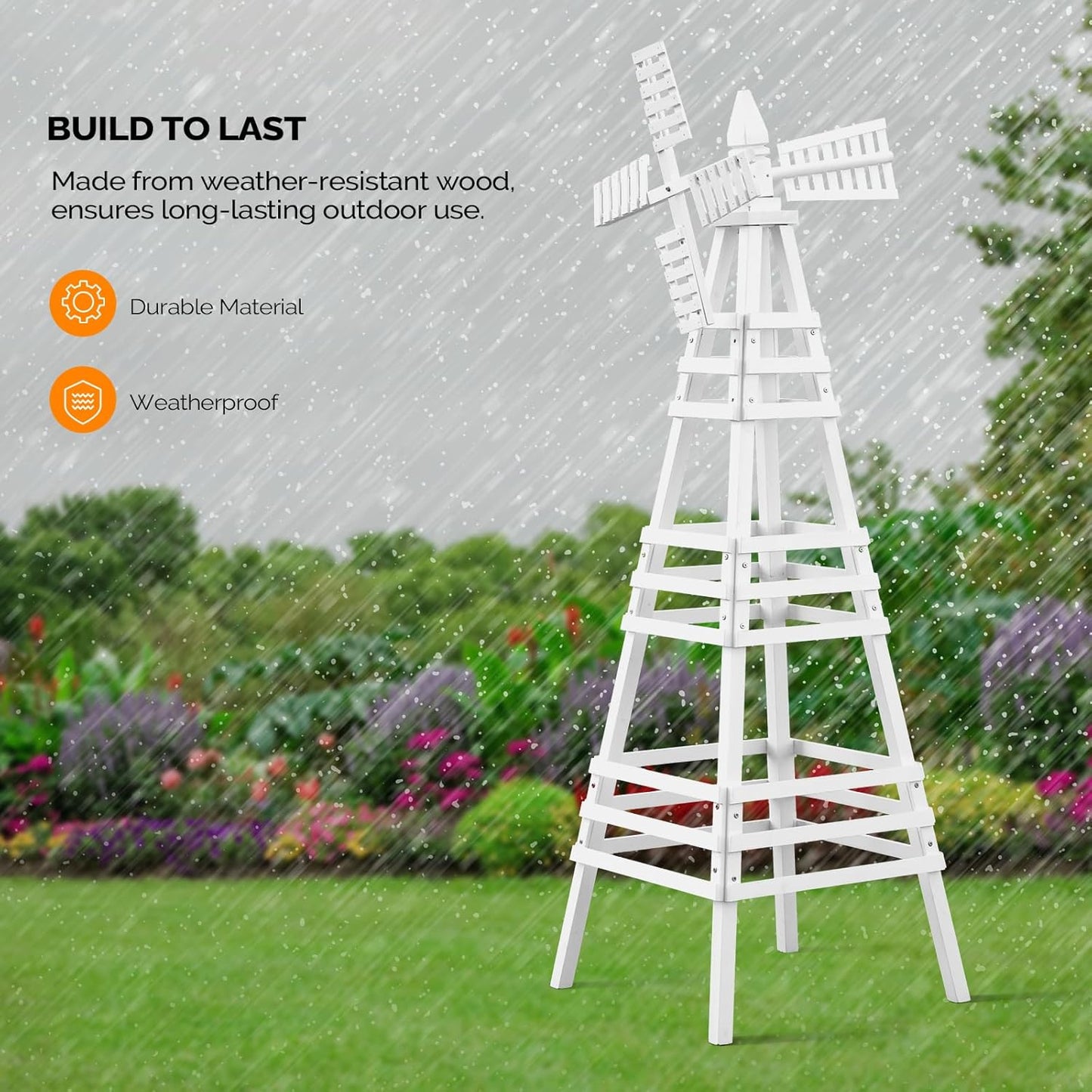 VINGLI Outdoor Yard Windmill, Wooden Wind Spinner for Garden Lawn Yard Patio Decoration (White, Large)