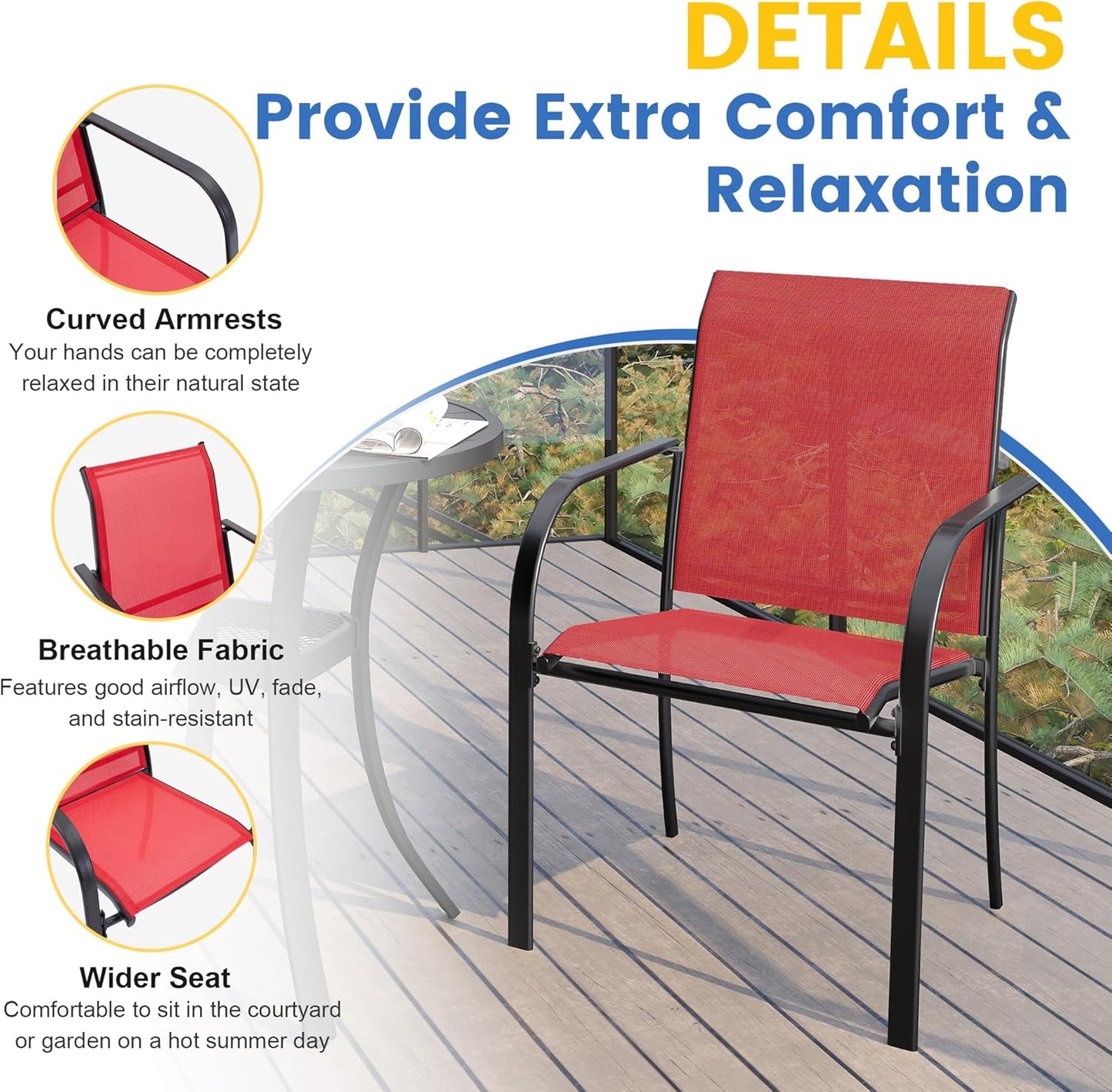 VICLLAX 11 Pieces Patio Dining Set for 10, Outdoor Furniture Set Includes 60" Round Outdoor Table and 10 Lawn Stackable Chairs, Black Tabletop and Red Fabric