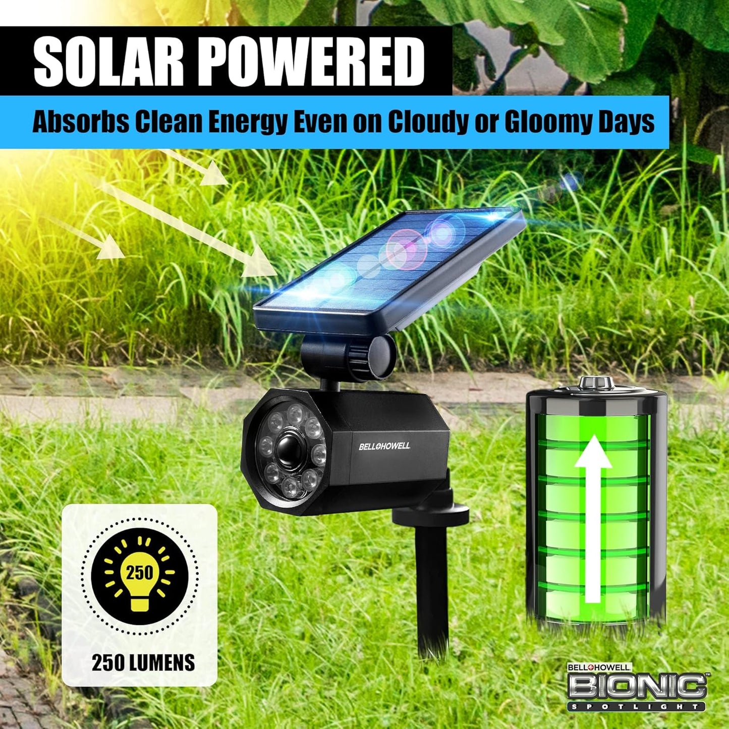 Bell+Howell Bionic Spotlight LED Solar Lights Solar-Powered Spot Light with 25 Feet Motion Sensor Outdoor Waterproof Frost Resistant Yard Outdoor Lighting As Seen On TV (Original, Set of 2)