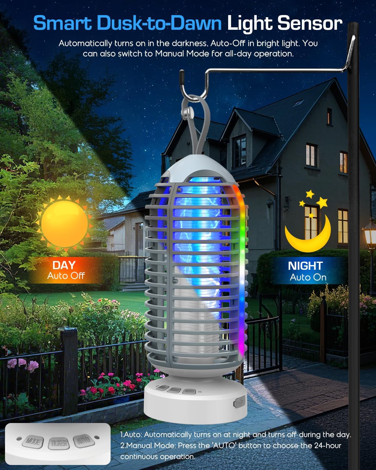 (2 Pack) Bug Zapper Outdoor with Marquee Light, Cordless Mosquito Zapper, 4000mAh Rechargeable Bug Zapper Indoor, Auto On/Off Waterproof Mosquito Trap Fly Zapper for Patio Backyard Kitchen Camping