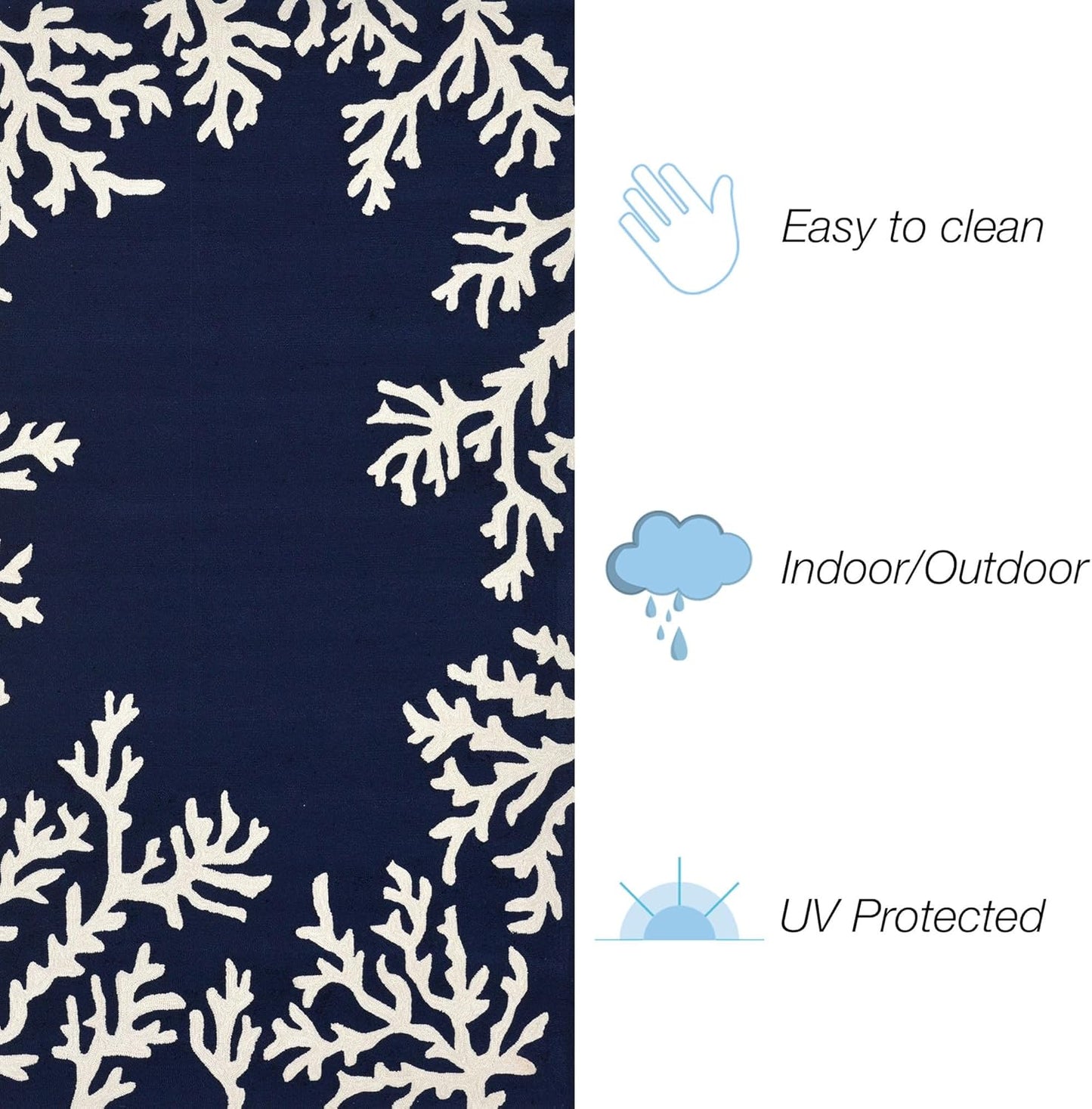 Liora Manne CAPRI Indoor/Outdoor Handmade Synthetic Blend Durable Area Rug - Traditional Border Coastal Beach Accent (Coral Border Navy) (5' Round)