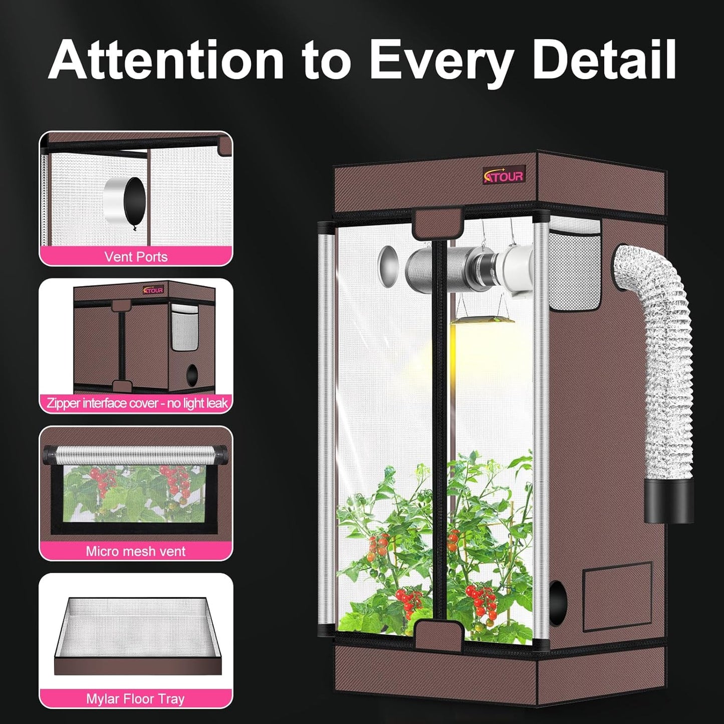 ATOUR Small Grow Tent, 32"x18"x28'' High Reflective Mylar 1680D Hydroponic Grow Tents, Waterproof Grow Tent with Double Cleart Observation Door and Floor Tray, for Indoor Plant Growing