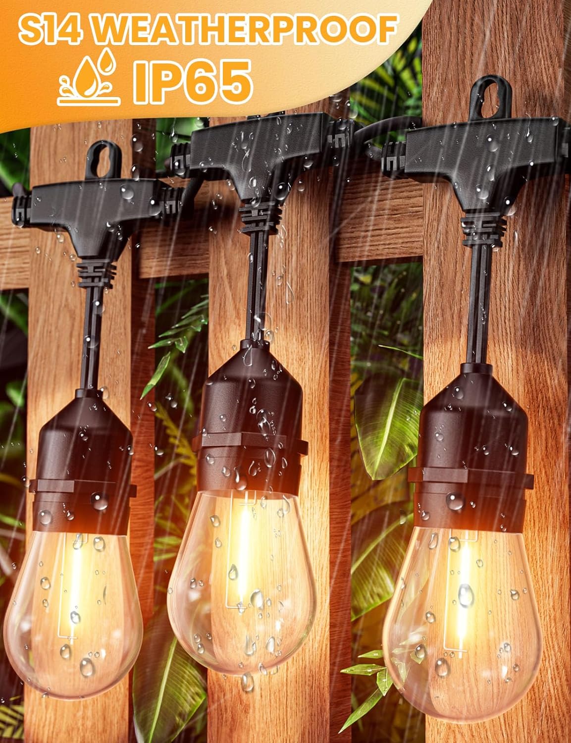 Svater Outdoor String Lights 150FT, E26 Socket, 48pcs S14 Shatterpoof Bulbs, 1 Watt Dimmable 2700K Warm White, IP65 Waterproof Commercial Grade Patio Lights（3 Pack X 50FT）