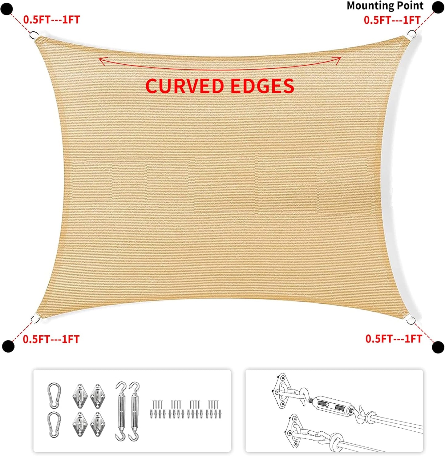 10' x 15' Black Rectangle Sun Shade Sail SSP1212 Canopy Durable Fabric UV Block Awning We Make Custom Orders