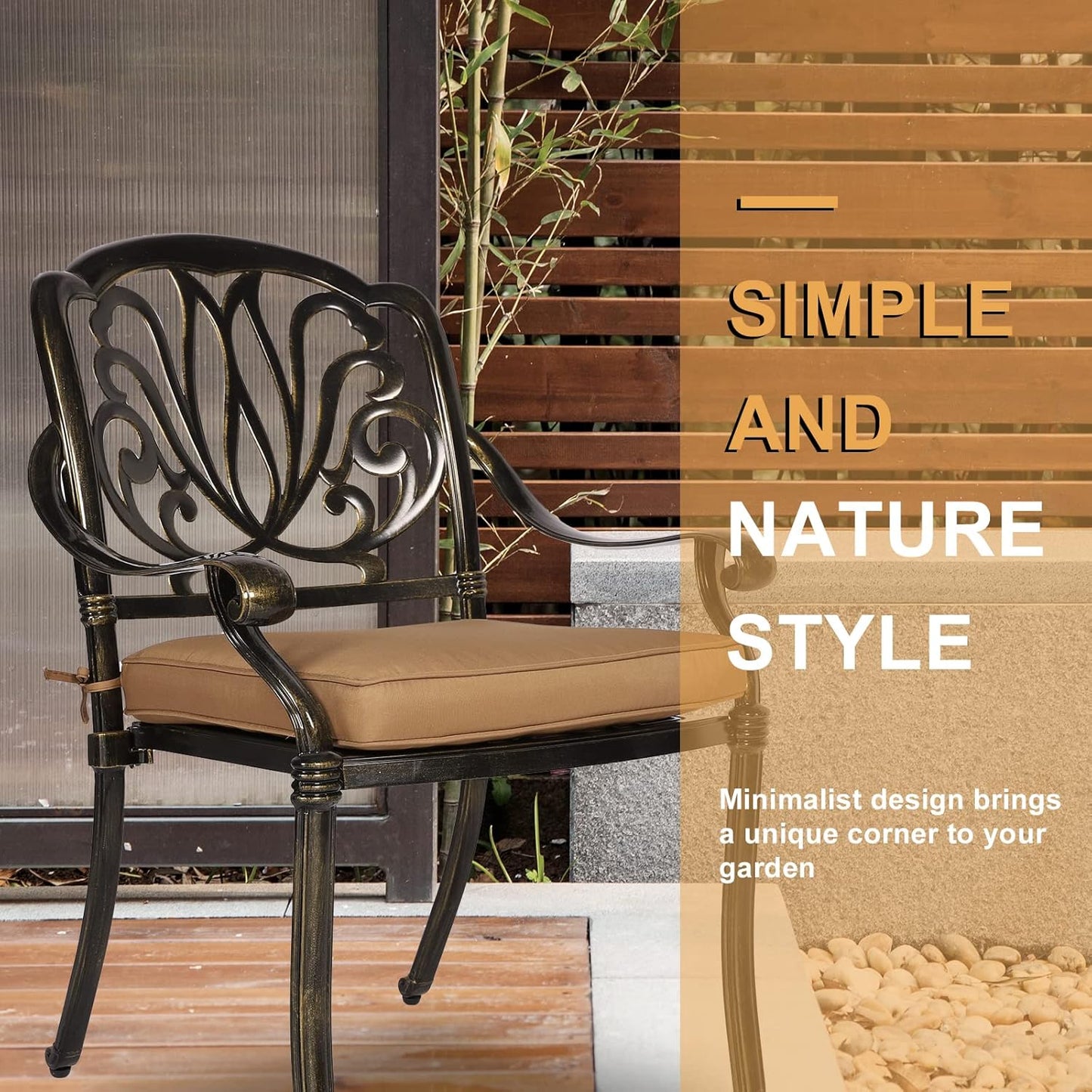 3-Piece Outdoor Patio Dining Set, All-Weather Cast Aluminum Patio Furniture Set for Backyard Garden Deck with 2 Cushioned Chairs and 35.4” Round Table, 2" Umbrella Hole