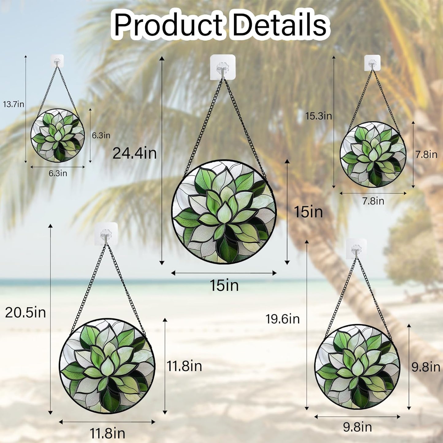 Stained Glass Window Hanging - Green Succulent Plants Suncatcher for Doors Garden Patio Floral Sun Catchers Decor Christmas Mother's Day Birthday Gifts for Women Men Mom Nana Friend 7.8 in