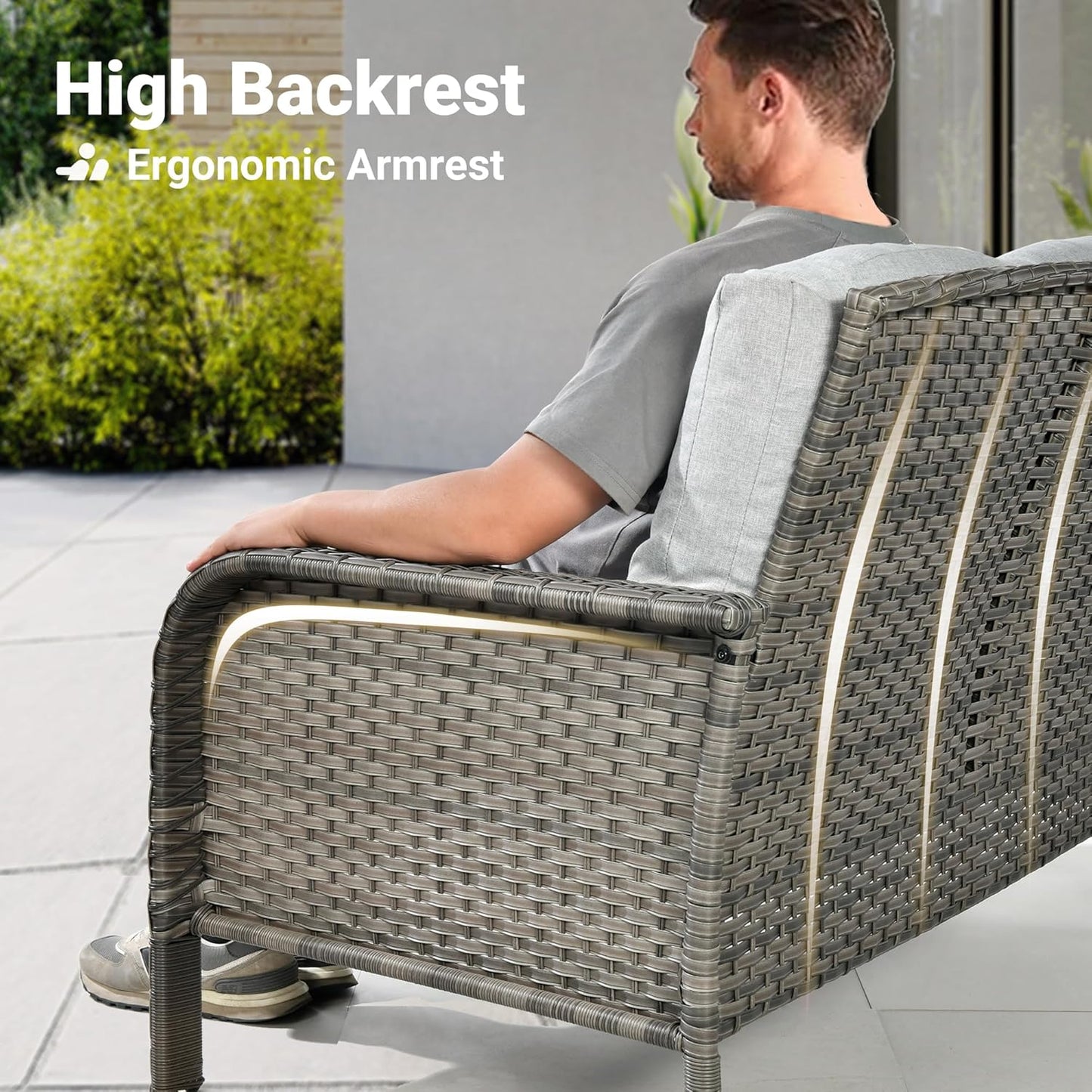 ovios 4 Pieces Patio Furniture Set with 25" Fire Pit, Outdoor Wicker Chairs of 4, All Weather High Back Rattan Chairs 4-Seater with Comfy Cushions, Grey