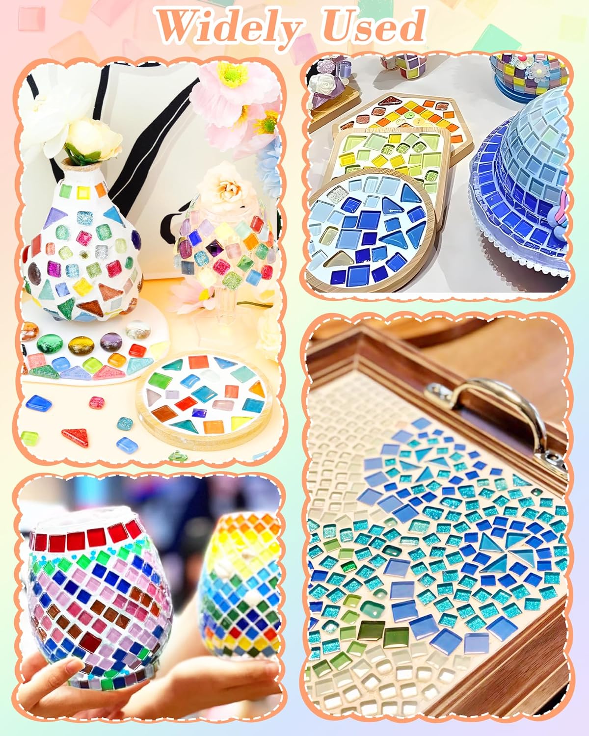 FIVEIZERO 420g Mosaic Tiles for Crafts - 280Pcs Glass Mosaic Kits, Mixed Shapes Mosaic Glass Pieces for Art, Irregular Tiny Mosaic Tile for DIY Projects, Home Decoration(Yellow)