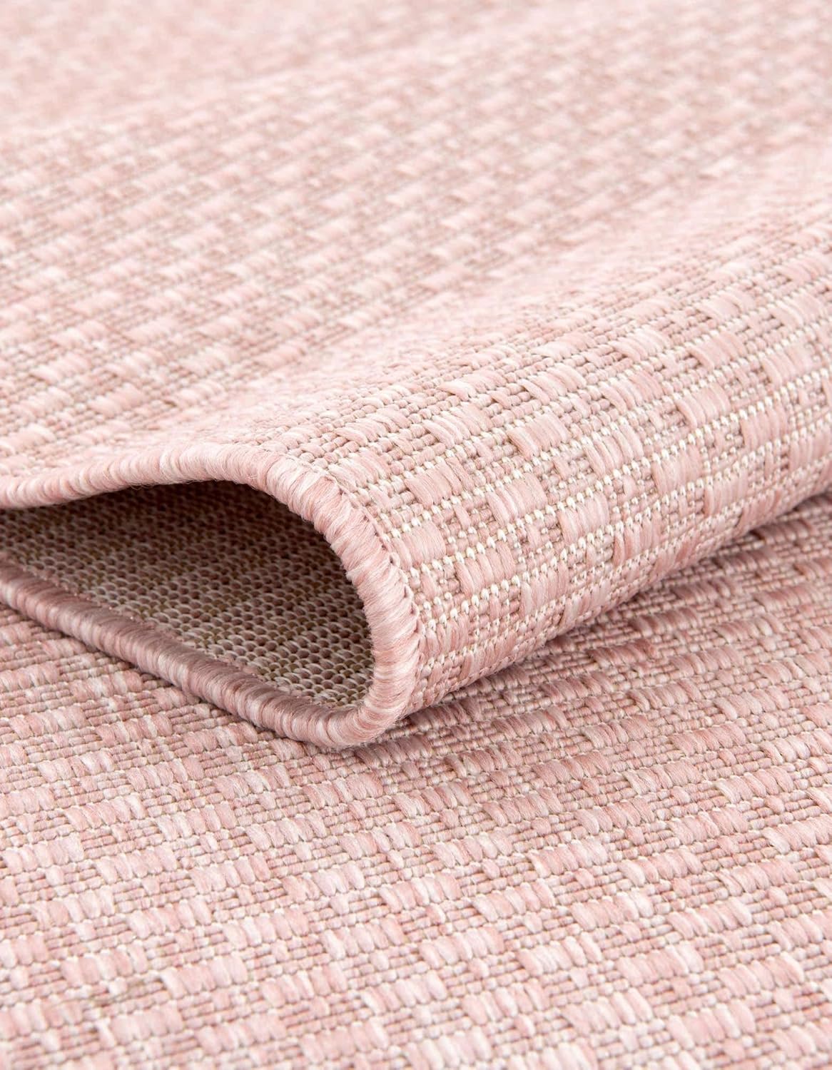 Unique Loom Collection Casual Transitional Solid Heathered Indoor/Outdoor Flatweave Area Rug (7' 10" Round, Whisper Pink/Ivory)