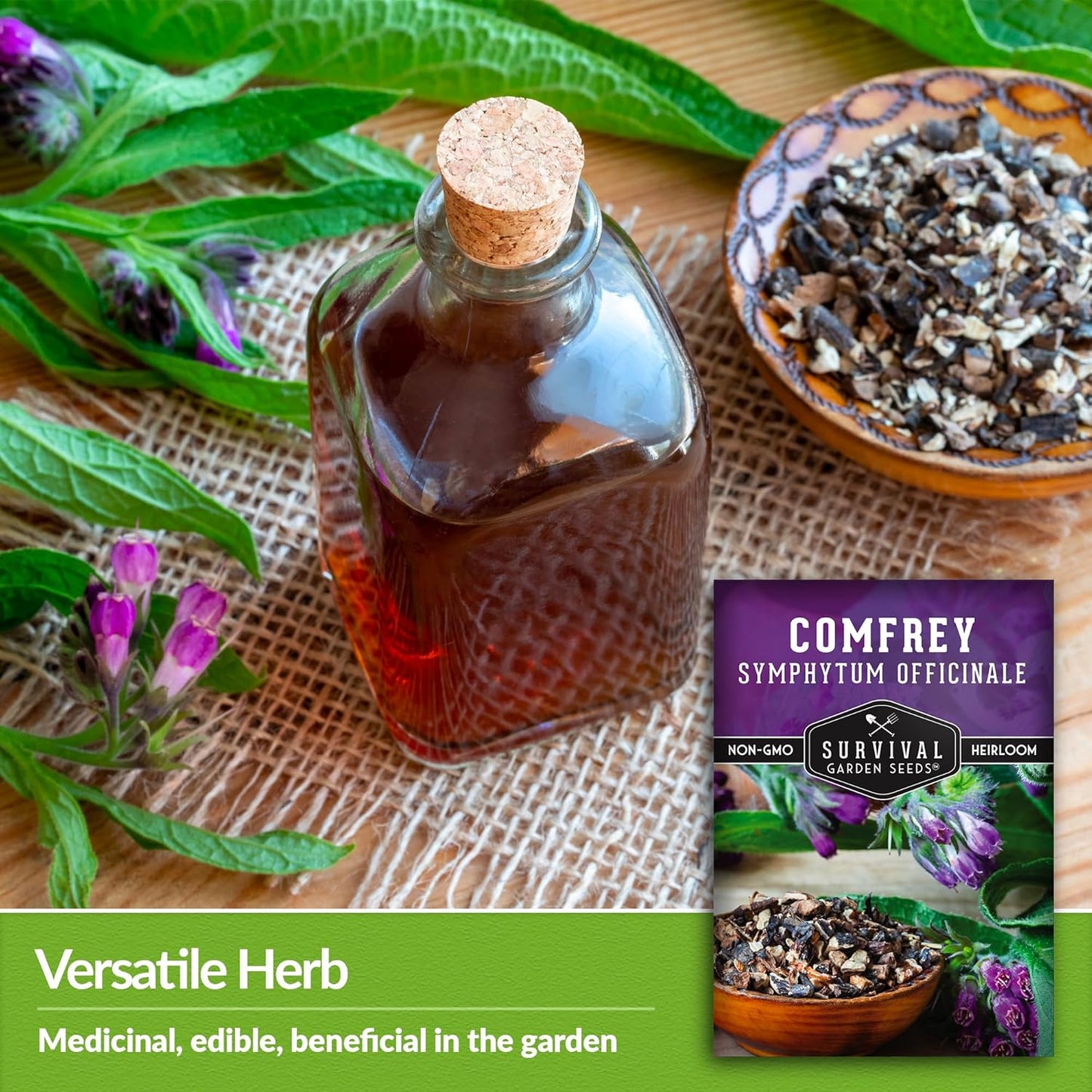Survival Garden Seeds Comfrey Seed for Planting - 1 Packet with Instructions to Plant and Grow Slippery Root Plants in Your Home Herb Garden - Symphytum officinale - Non-GMO Heirloom Seed Variety