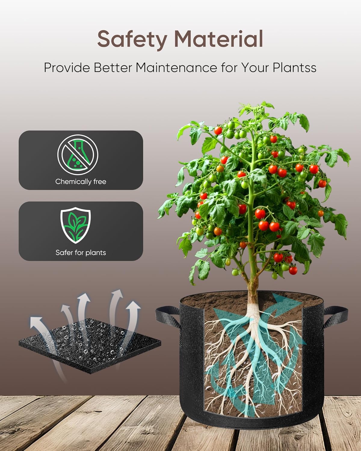 The Growing 5 Pack 2 Gallon Fabric Grow Bags，Thickened Aeration Nonwoven Fabric Plant Pots with Durable Handles,Heavy Duty 300G Planter Pot for Tomato, Fruits, Vegetables and Flowers, Black