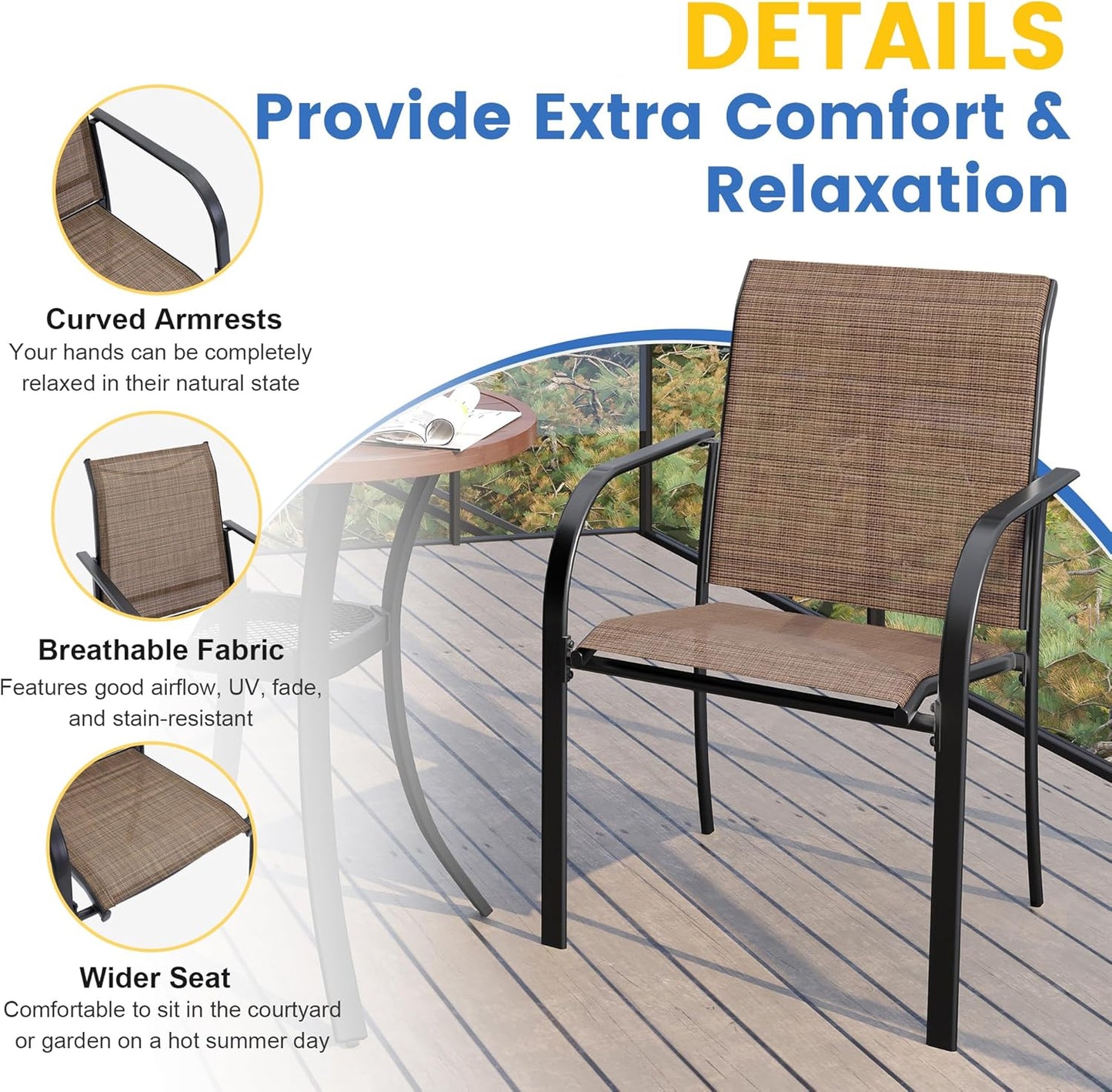 VICLLAX 11 Pieces Patio Dining Set for 10, Outdoor Furniture Set Includes 60" Round Outdoor Table and 10 Lawn Stackable Chairs, Walnut Wood-Like Tabletop and Brown Fabric