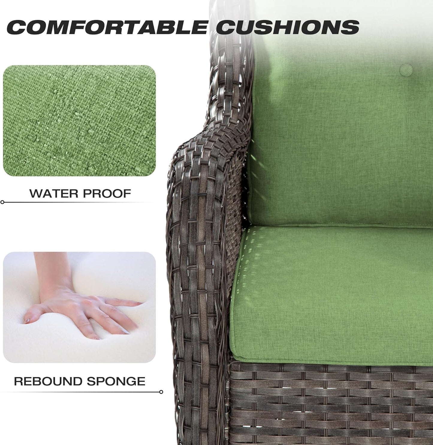 Joyside Outdoor Swivel Rocker Patio Chair and Matching Side Table - 2-Piece Wicker Patio Bistro Set with Premium Fabric Cushions (Brown Mixed with Grey/Green)