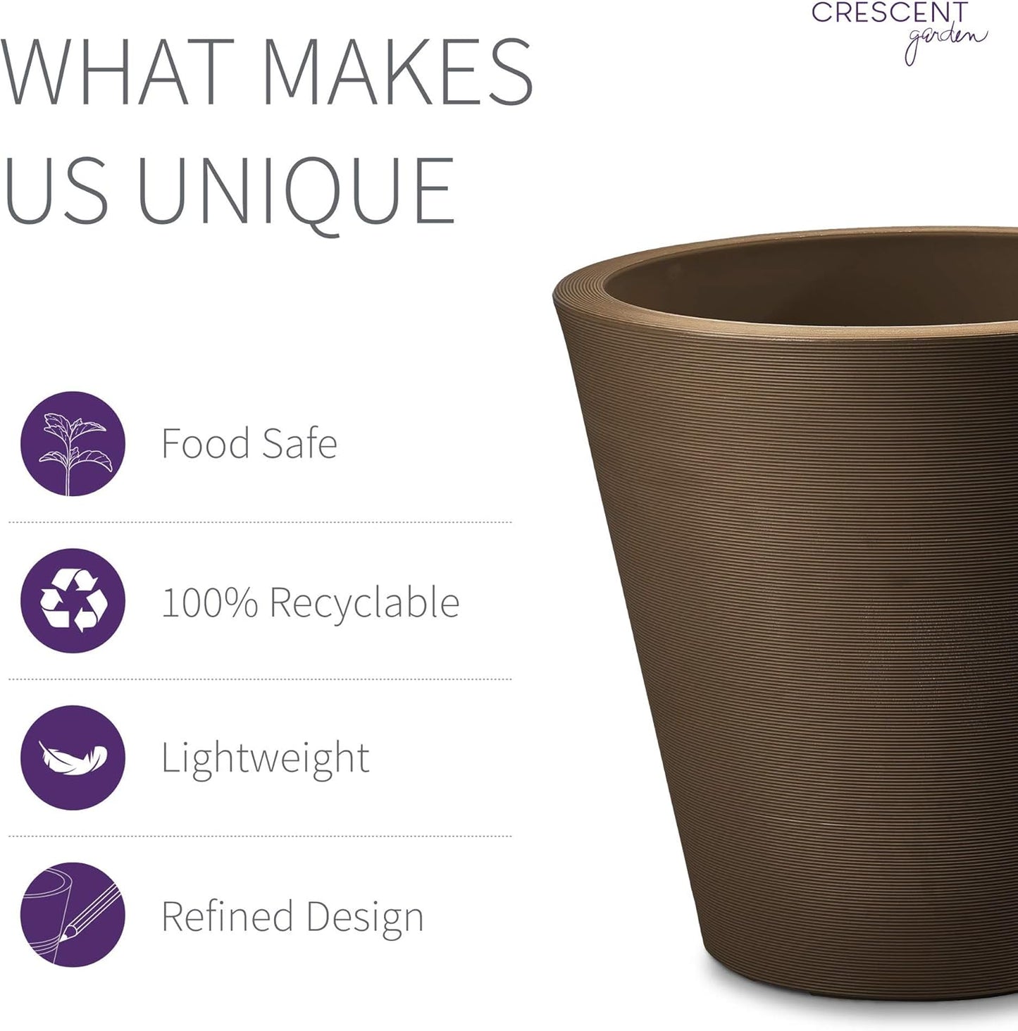 Crescent Garden Madison Planter– Weather-Resistant, Double Walled Indoor/Outdoor Plant Pot with Drain Hole – Extra Large Commercial Size Pot, 34-Inch (Mocha)