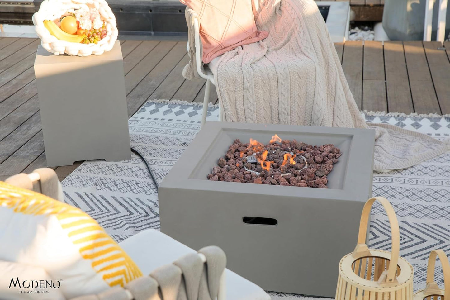 AMS Fireplace | Modeno | Ridgefield | Firepit Table | Cover and Lava Rocks Included | (Fuel; Natural Gas - Light Gray)
